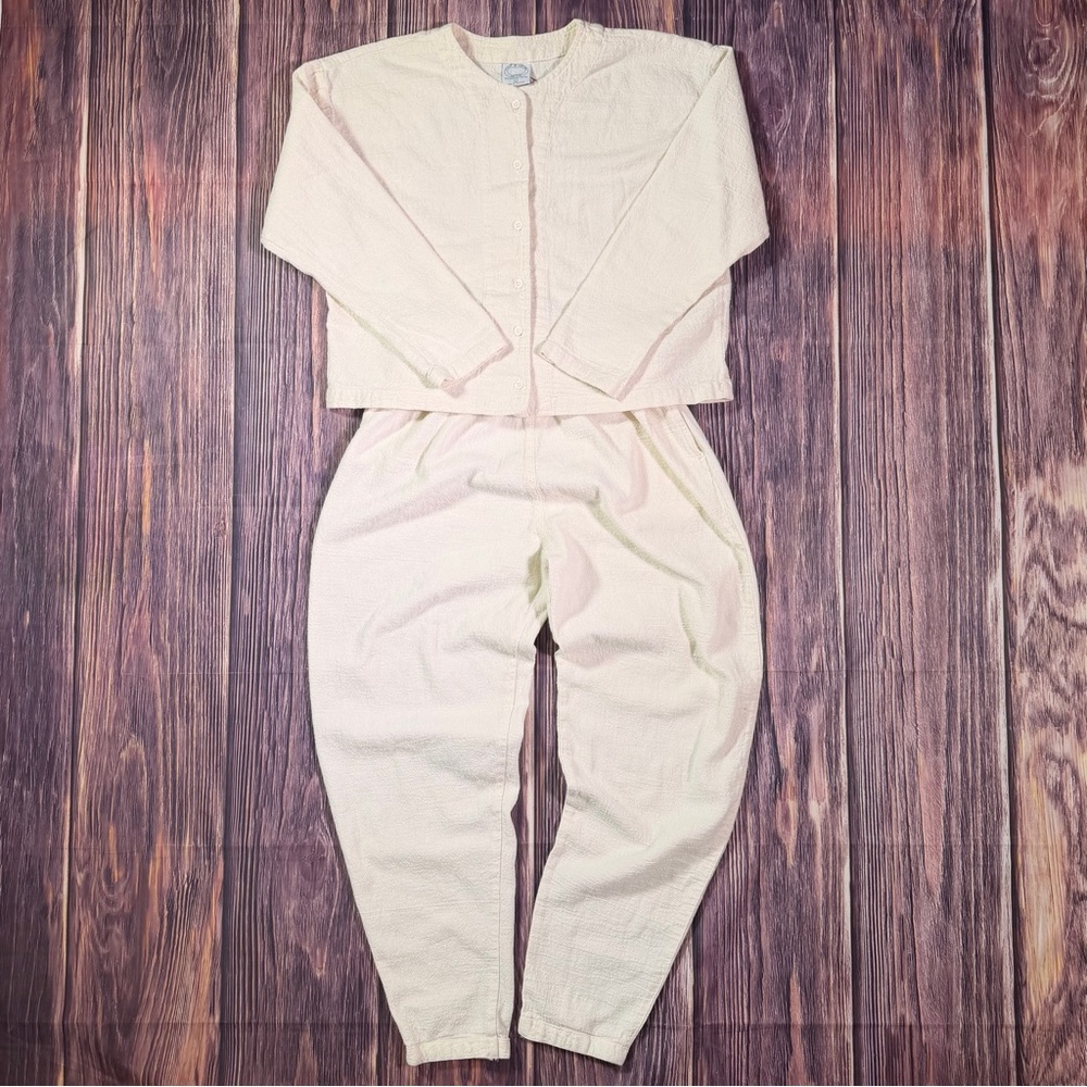 Vintage Color Me Cotton CMC USA Made Ivory Cream Pants Button Down Matching Set